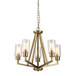 Люстра цвета латунь с 5-ю цилиндрическими плафонами из прозрачного пузырчатого стекла Kichler варинант исполнения - 1 | Loft Concept в Воронеже
