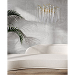 Люстра золотого цвета с декоративными ветками и длинными прозрачными стеклянными подвесами в форме сосулек Droplet Chandelier варинант исполнения - 12 | Loft Concept в Воронеже