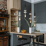 Подвесной светильник с белыми фигурными стеклянными элементами и бронзовыми вставками Высота 100 см Gabriel Scott Luna варинант исполнения - 9 | Loft Concept в Воронеже