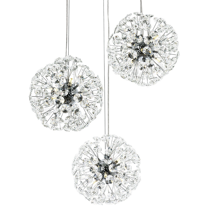 Подвесной светильник с 3-мя плафонами Crystal Dandelions Chrome Hanging Lamp Прозрачный Хром Подвесной светильник с 3-мя плафонами Crystal Dandelions Chrome Hanging Lamp Прозрачный Хром в Воронеже | Loft Concept