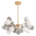 Люстра на штанге с 10-ю белым шарообразным плафоном и декоративными металлическими элементами в виде лепестков серого цвета Matisse варинант исполнения - 1 | Loft Concept в Воронеже