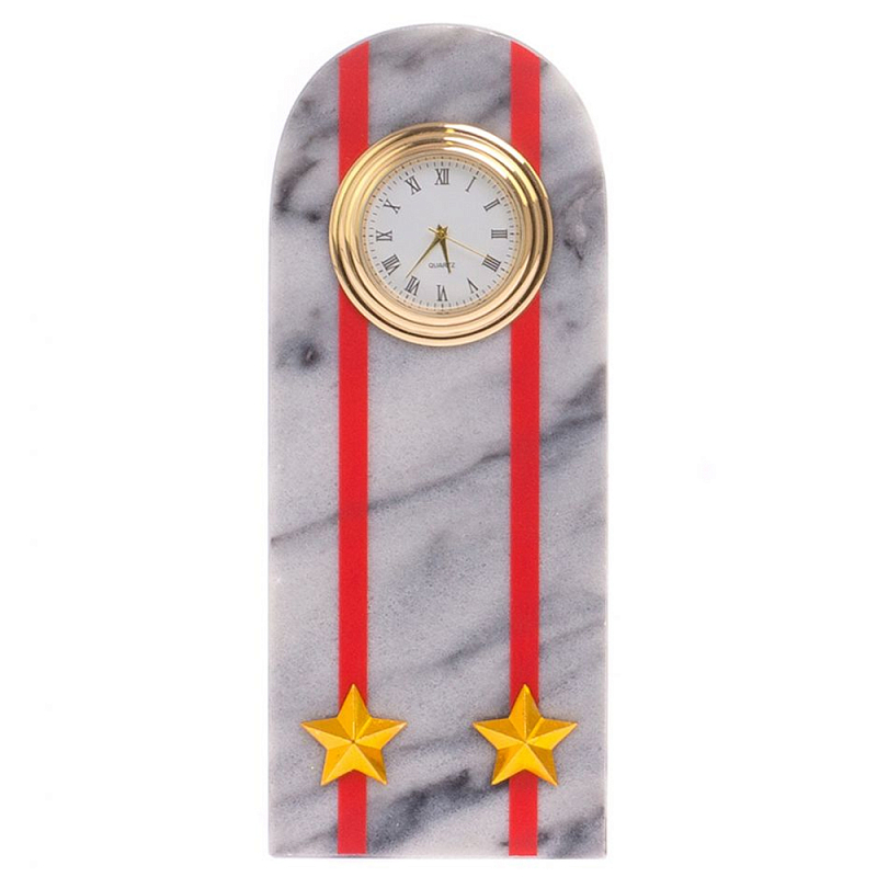 Часы погон МВД подарочные настольные из натурального камня Мрамор Military Clock Белый Мрамор Bianco Красный Золотой в Воронеже | Loft Concept 