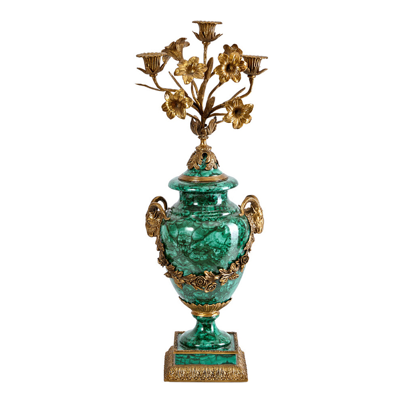 Подсвечник из фарфора с бронзовыми цветочными элементами Malachite Candlestick Бронза Малахит в Воронеже | Loft Concept 