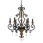 Люстра с подвесками из прозрачного стекла на кованом каркасе бронзового цвета в классическом стиле Quoizel варинант исполнения - 5 | Loft Concept в Воронеже