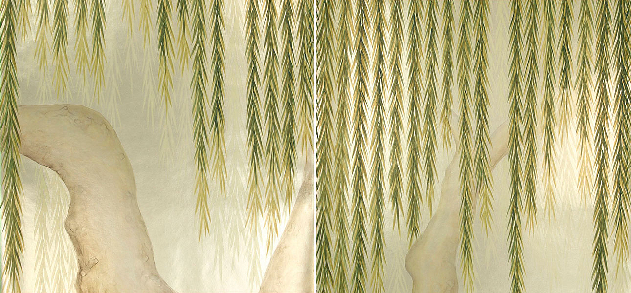 Обои ручная роспись Willow Original colourway on Champagne Gold gilded paper Обои ручная роспись Willow Original colourway on Champagne Gold gilded paper - Loft-Concept в Воронеже