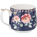 Кружка фарфоровая синяя с цветочным принтом 470 мл Flower Porcelain Collection варинант исполнения - 1 | Loft Concept в Воронеже