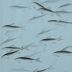 Обои ручная роспись Fishes Original colourway on Duck Egg dyed silk варинант исполнения - 1 | Loft Concept в Воронеже