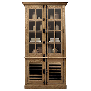 Shutter Double-Door Sideboard & Glass Hutch Буфет с реечными дверями дуб