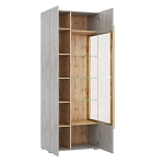 Шкаф-витрина с фасадом цвета серый бетон и стеклянными дверками Grace of Furniture варинант исполнения - 3 | Loft Concept в Воронеже