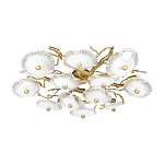 Потолочная люстра круглая ветвистыми бронзовыми элементами и стеклянными рифлеными дисками Textured Glass Chandelier варинант исполнения - 3 | Loft Concept в Воронеже