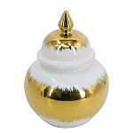 Ваза белая с крышкой и золотистыми фрагментами 24 см Chinoiserie Ceramics варинант исполнения - 1 | Loft Concept в Воронеже