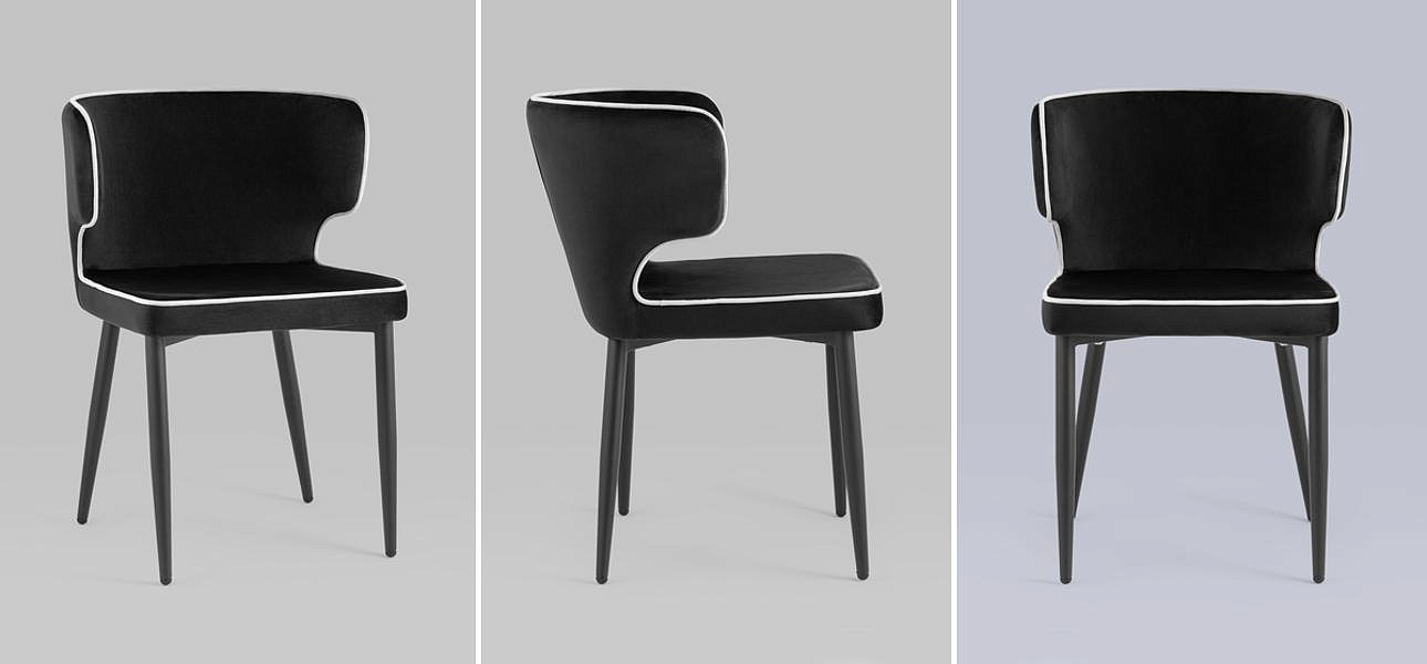 Стул Mateo Chair Черный Велюр с Белым кантом Стул Mateo Chair Черный Велюр с Белым кантом - Loft-Concept в Воронеже