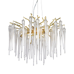 Люстра золотого цвета с декоративными ветками и длинными прозрачными стеклянными подвесами в форме сосулек Droplet Chandelier варинант исполнения - 1 | Loft Concept в Воронеже