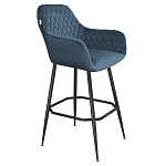 Барный стул со спинкой и подлокотниками на 4-х металлических ножках Douglas Rhombus Синий Велюр варинант исполнения - 1 | Loft Concept в Воронеже