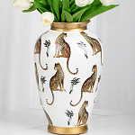 Ваза белая овальная с рисунком леопардов и золотыми акцентами LEOPARD Collection варинант исполнения - 2 | Loft Concept в Воронеже