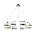 Люстра светодиодная с 8-ю прозрачными плафонами цилиндрической формы из акрила и стекла с пультом для регулировки света Glass Lamp Chromium варинант исполнения - 2 | Loft Concept в Воронеже