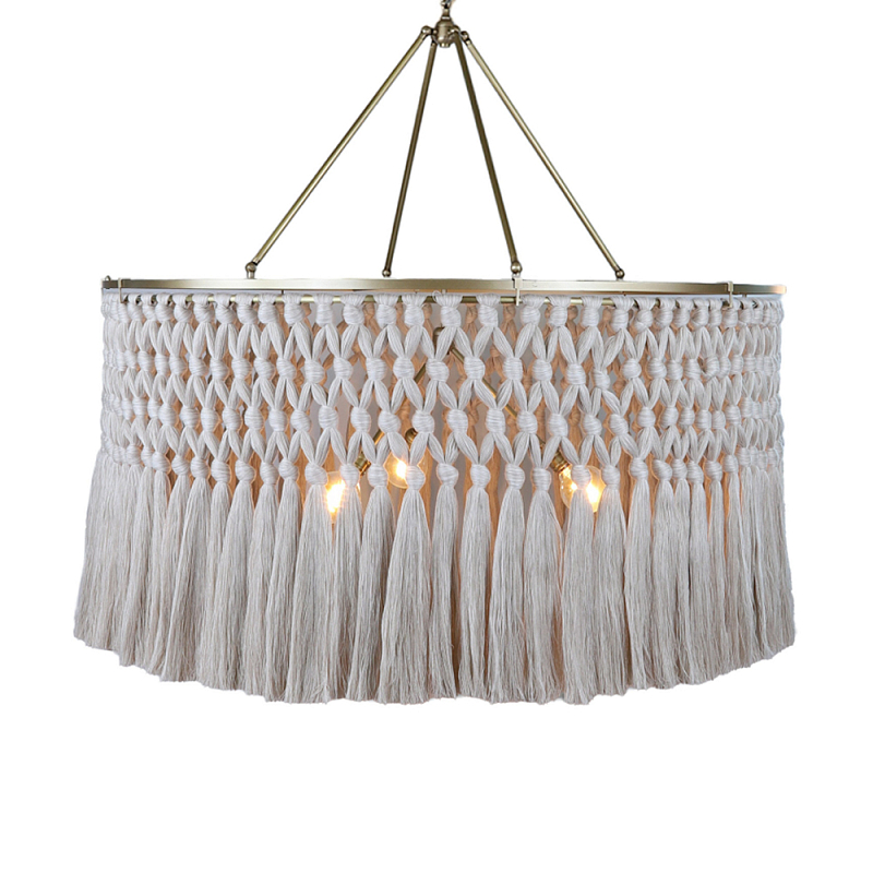 Люстра круглая плетеная с бахромой Wicker Tassel Chandelier Молочный Люстра круглая плетеная с бахромой Wicker Tassel Chandelier Молочный в Воронеже | Loft Concept