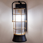 Настенный фонарь цилиндрической формы с рифленым стеклом в золотом каркасе на черном прямоугольном основании Eurofase варинант исполнения - 10 | Loft Concept в Воронеже