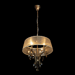 Люстра подвесная круглая с тканевым полупрозрачным абажуром и подвесками 4 лампы Gilded Elegance варинант исполнения - 3 | Loft Concept в Воронеже