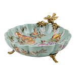 Блюдо из голубого фарфора с бронзовой птичкой Blue Garden варинант исполнения - 1 | Loft Concept в Воронеже