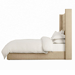 Кровать двуспальная бежевая с основанием из массива дерева с мягким изголовьем Flax Beds варинант исполнения - 2 | Loft Concept в Воронеже