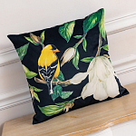 Декоративная подушка чёрная с изображением птиц и цветов Blooming Birds варинант исполнения - 2 | Loft Concept в Воронеже