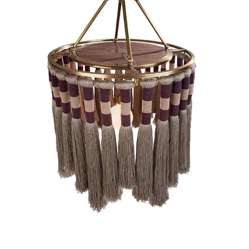 Люстра круглая плетеная с кисточками Walnut Chandelier Tassels Boho Style Орех Латунь Люстра круглая плетеная с кисточками Walnut Chandelier Tassels Boho Style Орех Латунь в Воронеже | Loft Concept