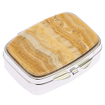 Таблетница карманная прямоугольная с 2-мя отделениями с зеркалом и накладкой из натурального камня Оникс Silver Stone Pillboxes варинант исполнения - 1 | Loft Concept в Воронеже