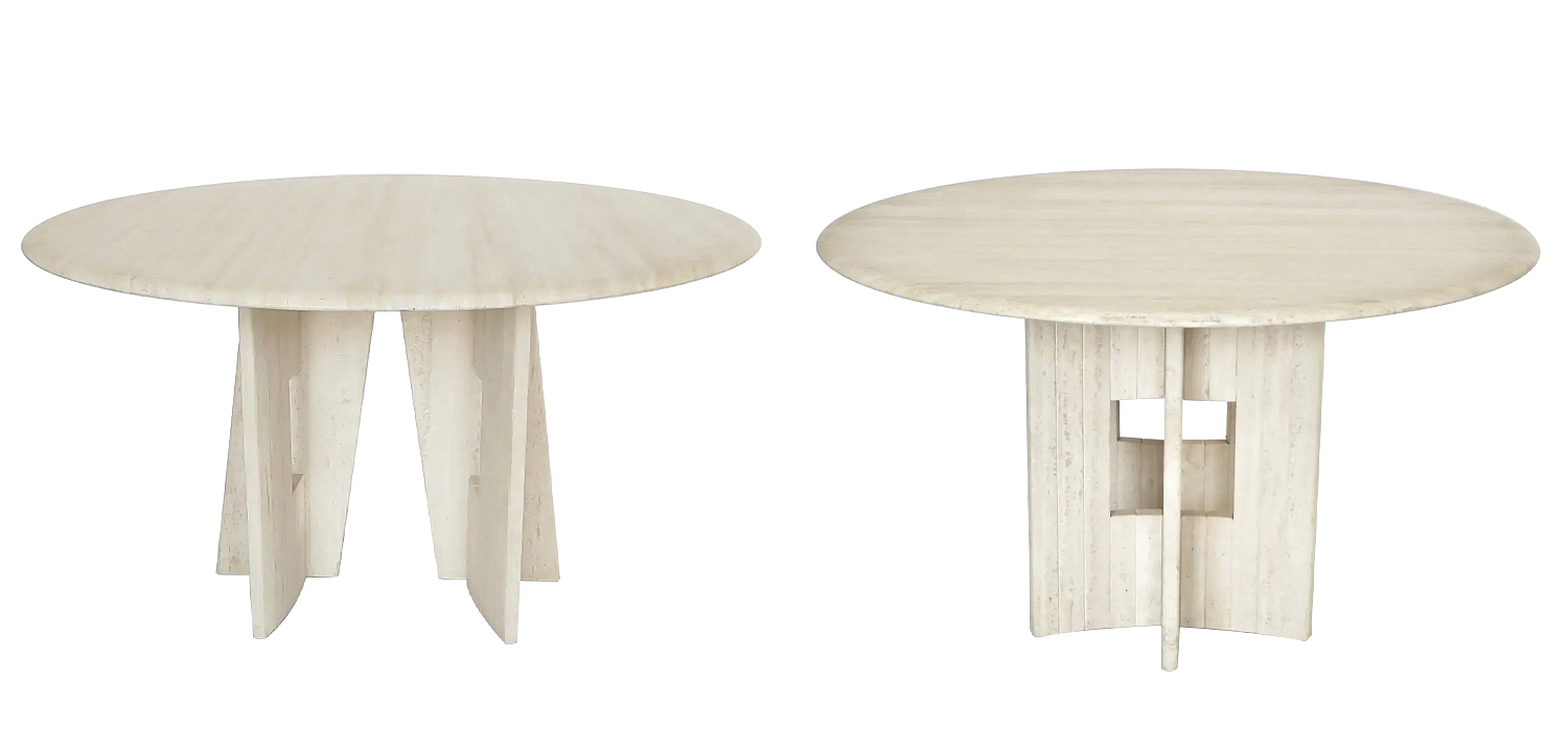 Обеденный стол Travertine Marble Dining Table Round with Sculptural Architectural Base Обеденный стол Travertine Marble Dining Table Round with Sculptural Architectural Base - Loft-Concept в Воронеже