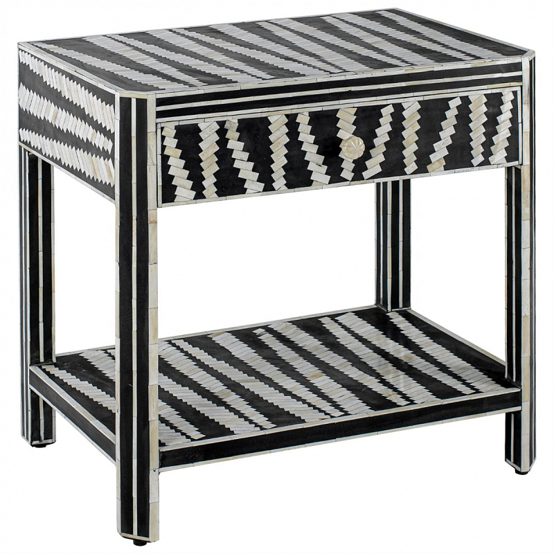 Тумбочка Black&white Indian Bone Inlay nightstand Черно-белый в Воронеже | Loft Concept 