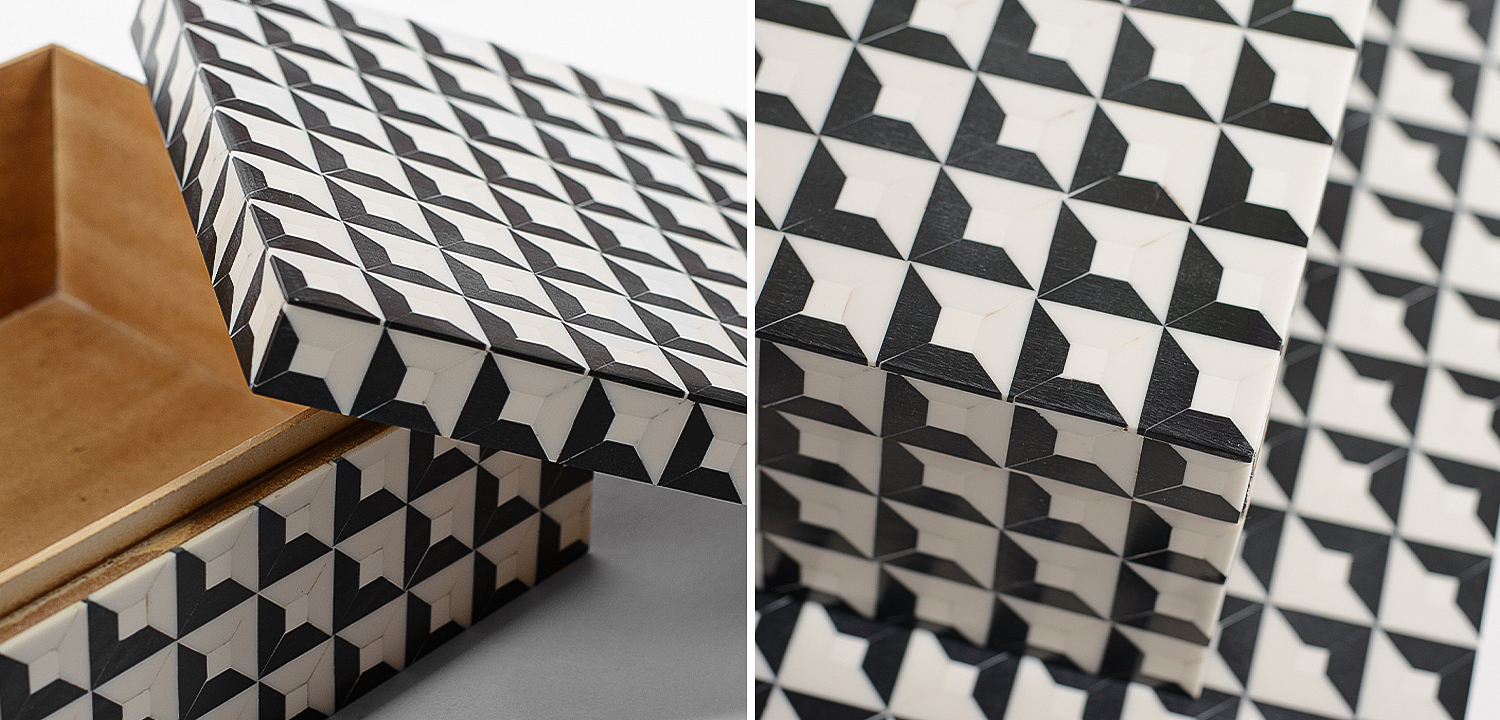 Комплект шкатулок Black White Square Bone Inlay Комплект шкатулок Black White Square Bone Inlay - Loft-Concept в Воронеже