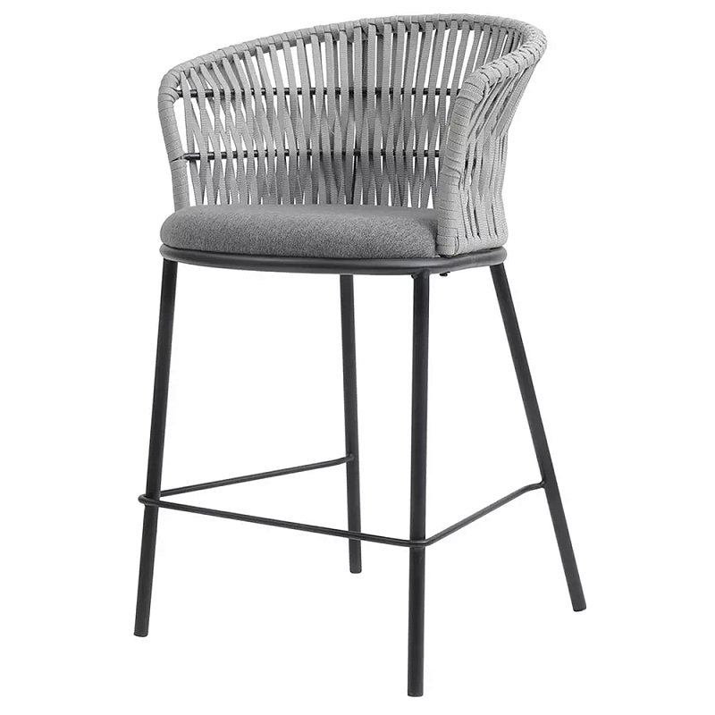 Стул барный с декоративным плетением на спинке и подлокотниках Chair Weave Светло-серый Темно-серый Стул барный с декоративным плетением на спинке и подлокотниках Chair Weave Светло-серый Темно-серый в Воронеже | Loft Concept