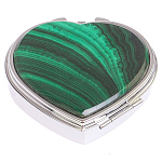 Таблетница карманная в форме сердца с 3-мя отделениями с зеркалом и накладкой из натурального камня Малахит Silver Stone Pillboxes варинант исполнения - 1 | Loft Concept в Воронеже