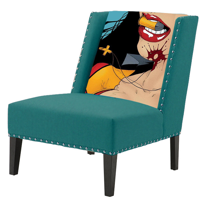 FUN Armchair "Super woman" Turquoise Дизайнерское кресло с цветным принтом Бирюзовый в Воронеже | Loft Concept 