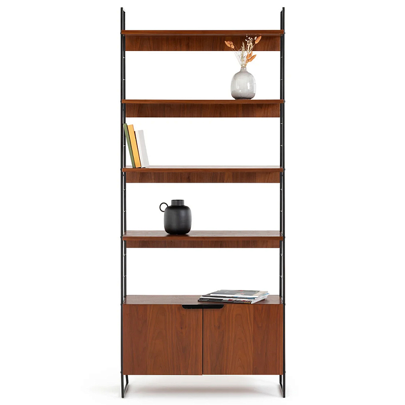Стеллаж из орехового дерева Olson Rack Коричневый Черный Стеллаж из орехового дерева Olson Rack Коричневый Черный в Воронеже | Loft Concept