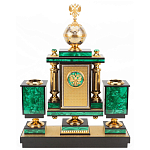 Настольный письменный набор из малахита и долерита с декором в виде герба России Leader Organizer варинант исполнения - 3 | Loft Concept в Воронеже