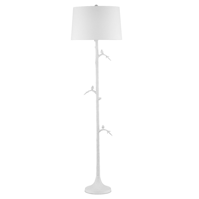 Торшер с тканевым абажуром и декоративными птицами на основании Birds under the Lampshade Белый Латунь Античная полированная в Воронеже | Loft Concept 