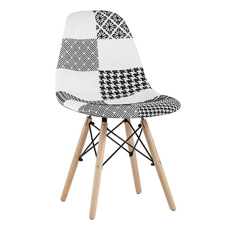 Пластиковый стул на ножках из массива бука Eames Черно-Белый Пэчворк Черный Белый Древесина Пластиковый стул на ножках из массива бука Eames Черно-Белый Пэчворк Черный Белый Древесина в Воронеже | Loft Concept