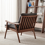 Кресло c каркасом из массива дерева и мягкой кожаной обивкой Walnut Armchair варинант исполнения - 4 | Loft Concept в Воронеже