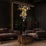 Люстра подвесная вытянутой формы с плафонами из стекла и металла с тремя вертикальными подвесками Gilded Mirage  варинант исполнения - 9 | Loft Concept в Воронеже