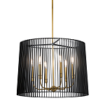 Люстра цвета латунь с 6-ю лампами свечами внутри цилиндрического абажура из черных металлических реек Kichler варинант исполнения - 1 | Loft Concept в Воронеже