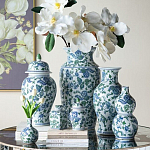 Ваза с крышкой и зелено-голубым рисунком на белом фоне 51 см Blue & White Ornament варинант исполнения - 6 | Loft Concept в Воронеже