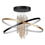 Люстра подвесная с 2-мя пересекающимися круглыми подвесами в черном и золотистом цвете и вертикальными подвесками Ring Horizontal варинант исполнения - 1 | Loft Concept в Воронеже