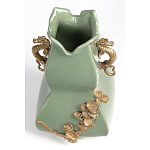 Ваза зеленого цвета из фарфора с бронзовыми ручками в виде драконов и рельефным цветочным декором Eden Garden porcelain and bronze варинант исполнения - 6 | Loft Concept в Воронеже
