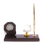 Настольный письменный набор с глобусом и ручкой из натурального обсидиана World Globe варинант исполнения - 1 | Loft Concept в Воронеже