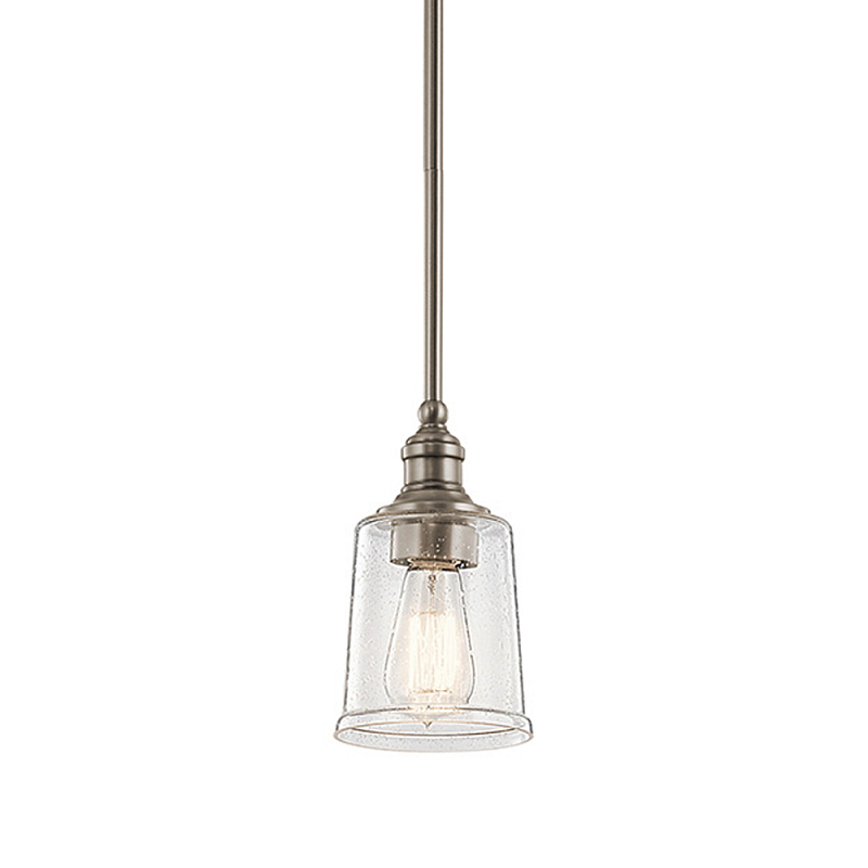 Подвесной светильник со стеклянным плафоном в форме колокола с эффектом пузырьков Kichler Олово Латунь Прозрачное Стекло в Воронеже | Loft Concept 