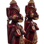 Комплект из 2-х деревянных статуэток Asmat Red Straw Headdress Statuettes Red Gold варинант исполнения - 3 | Loft Concept в Воронеже
