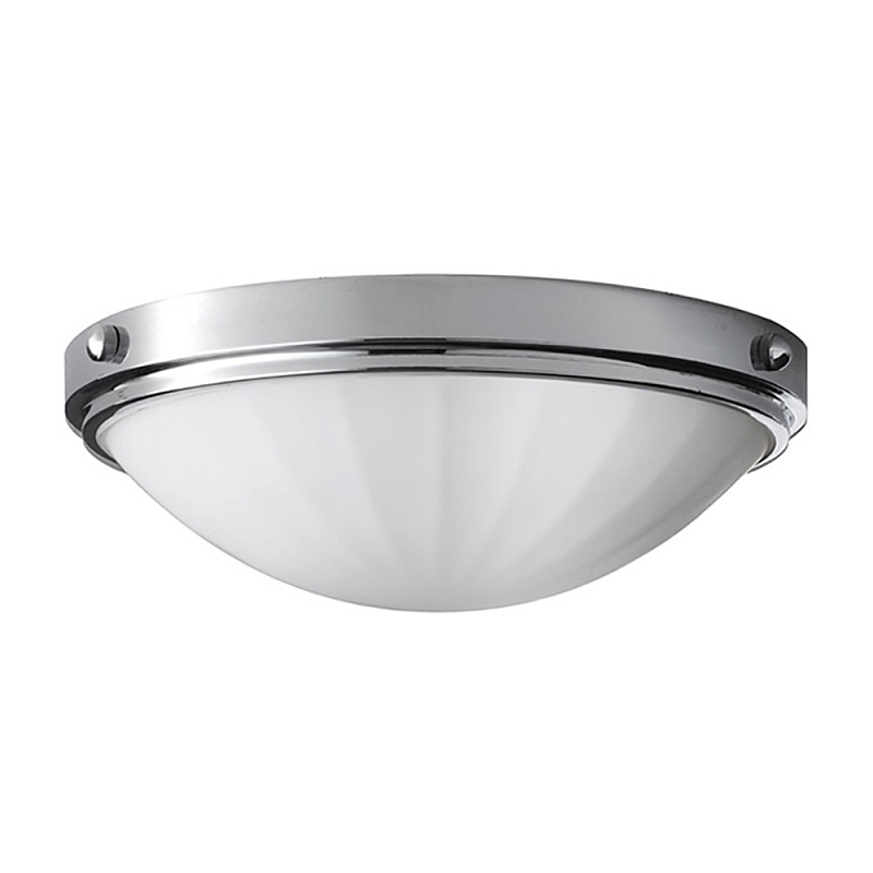 Потолочный светильник для ванных комнат цвета хром с белым матовым ребристым плафоном в форме полусферы Feiss Хром Белый в Воронеже | Loft Concept 