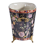 Кашпо из фарфора черная с цветочной росписью и бронзовой стрекозой Spring Garden варинант исполнения - 2 | Loft Concept в Воронеже