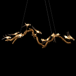 Люстра подвесная линейная с прозрачными стеклянными птичками на ветвях Serip Voa варинант исполнения - 7 | Loft Concept в Воронеже